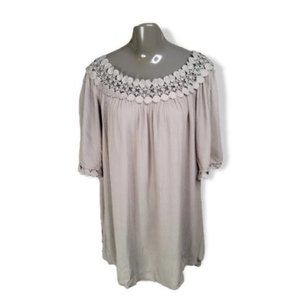 Unique Spectrum Women's Olive Green Lace on Neck 3/4 Sleeve Top Plus Size 3X